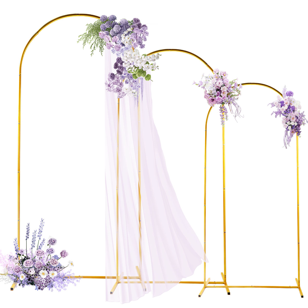 Wedding Balloon Arch - 3-pak Złote Metalowe Łuki, Regulowane i
